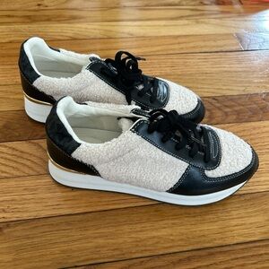 MICHAEL Michael Kors Cream Sherpa and Black Lace-Up Sneakers with Gold Heel Trim